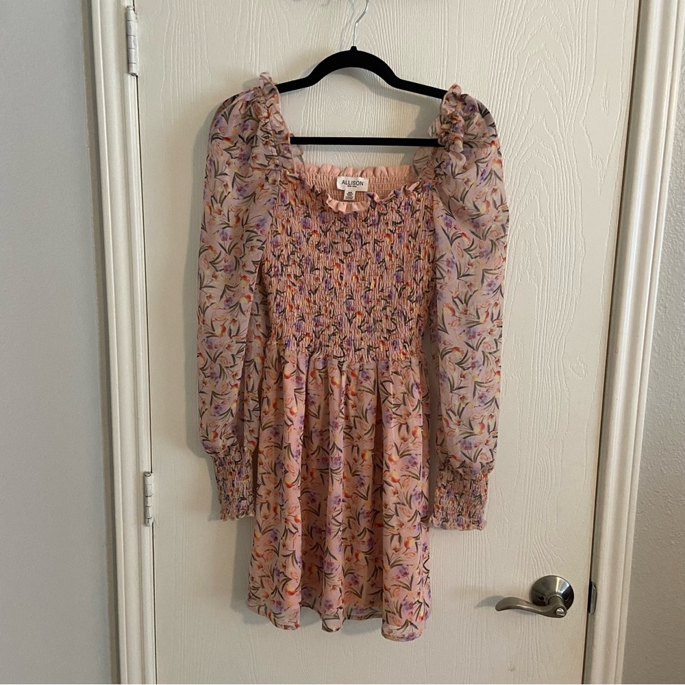 Allison New York Pink Floral Long Sleeve Mini Dress